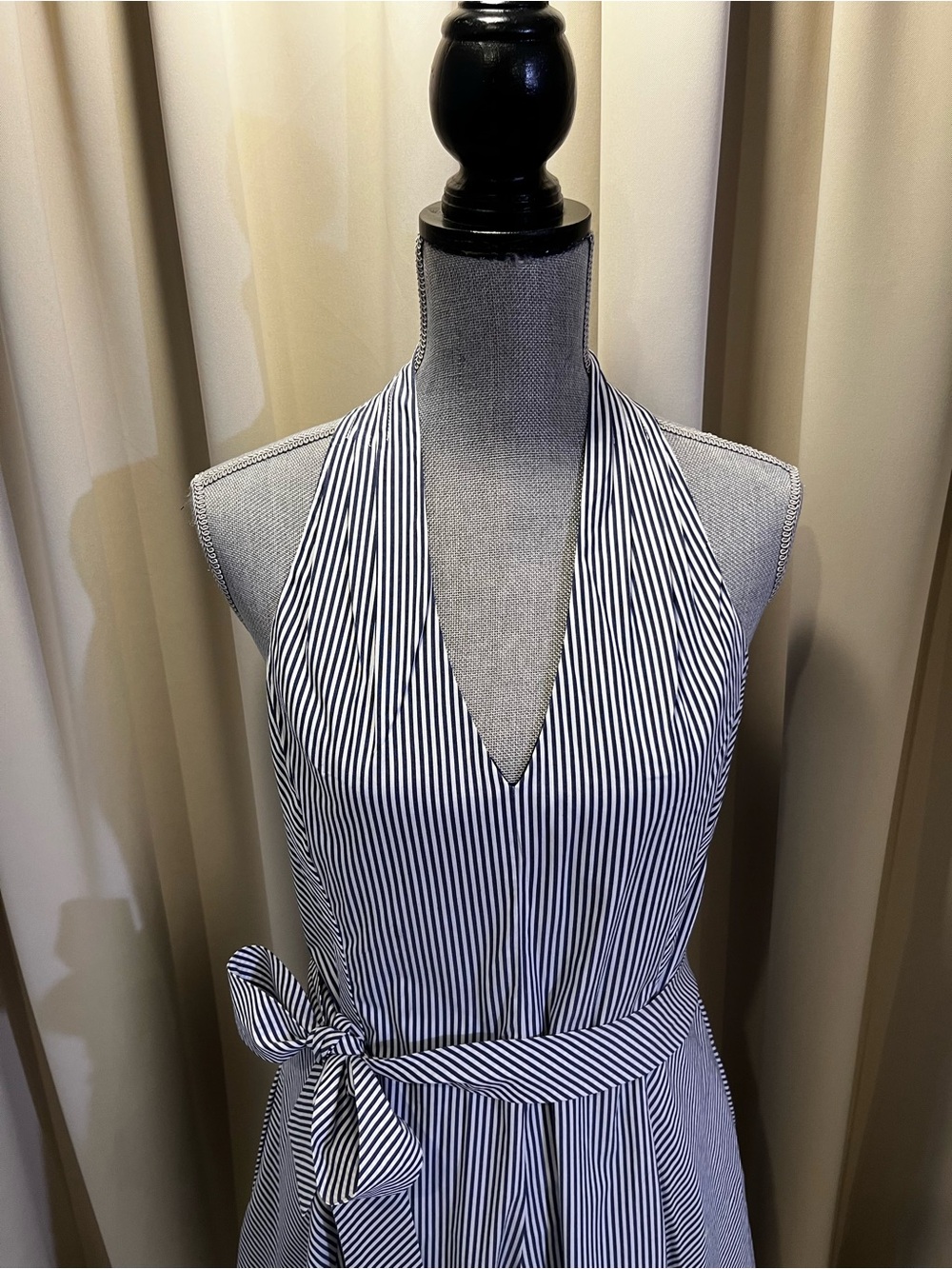 Talbots Navy and White Striped Halter Tie-Waist Midi Dress - Picture 2 of 8